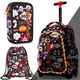 Set Coolpack LED Comics - Junior trolley backpack, Jumper 2 pencil case and Vert gymsack