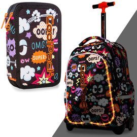 Set Coolpack LED Comics - Junior trolley backpack and Jumper 2 pencil case