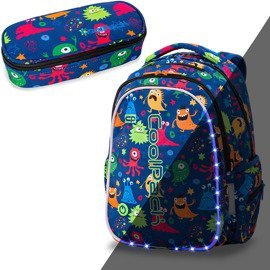 Set Coolpack LED Funny Monsters - Joy M backpack and Campus pencil case