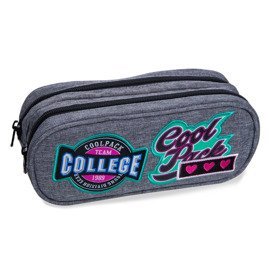 Two-chamber school pencil case CoolPack Clever Badges Girls Grey 38265CP No. B65058