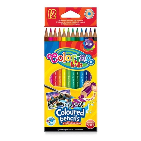 Aquarelle coloured pencils 12 colours with brush Colorino Kids 33039PTR