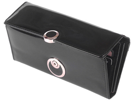 Elegancki portfel damski lakierowany czarny