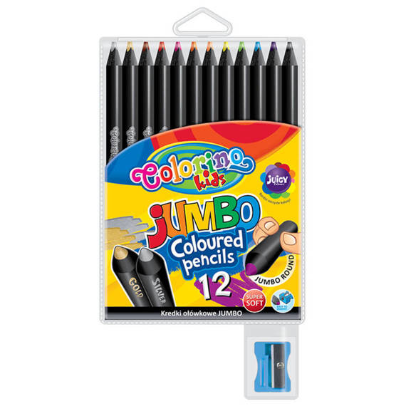 JUMBO round coloured pencils 17,5 cm 12 colours with sharpener  Colorino Kids 33107PTR