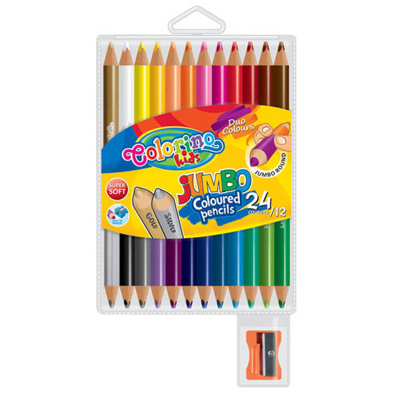 JUMBO round coloured pencils 17,5 cm 12 colours with sharpener  Colorino Kids 33107PTR