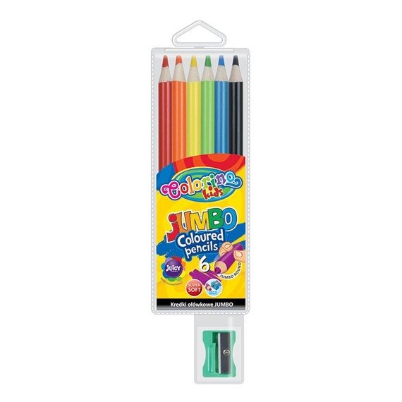 JUMBO round coloured pencils 17,5 cm 6 colours with sharpener Colorino Kids 33084PTR 