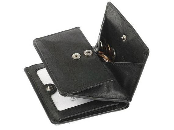 Mały skórzany portfel męski funkcjonalny czarny 