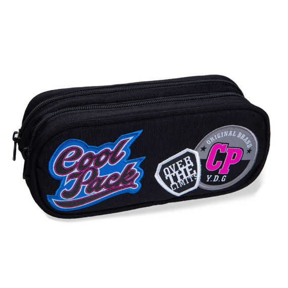 Two-chamber school pencil case CoolPack Clever Badges Girls Black 38241CP No. B65056