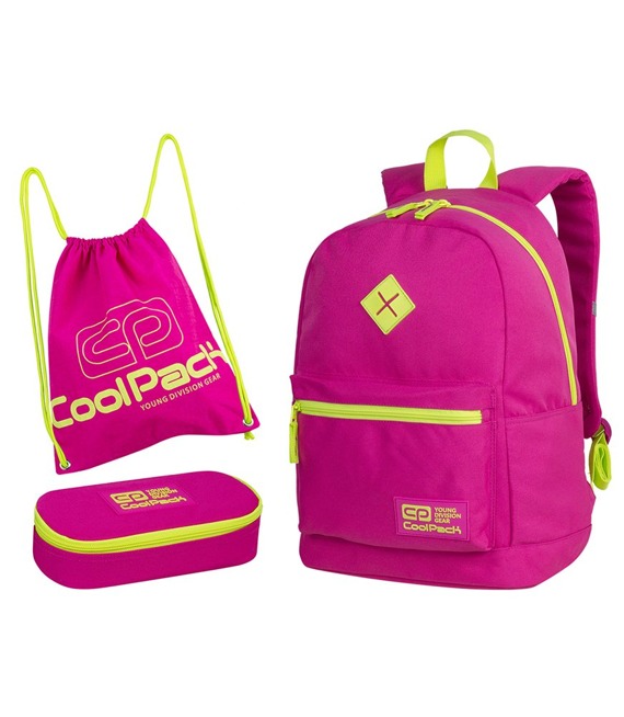 Zestaw szkolny Coolpack 2018 Neon Pink - plecak Cross, piórnik Campus i worek Sprint