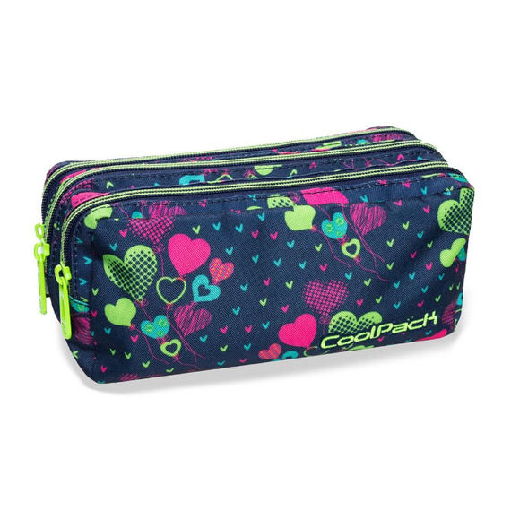 Piórnik szkolny trzykomorowy CoolPack Primus Lime Hearts 33154CP nr B60010