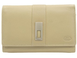 Duży skórzany portfel damski Old River w kolorze beżowym.