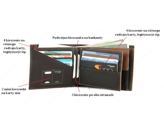 Portfel skórzany męski poziomy średni VIP Collection ciemny brąz