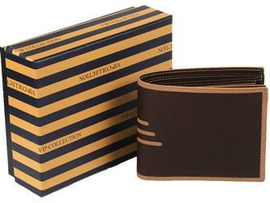 Portfel skórzany męski poziomy średni VIP Collection ciemny brąz