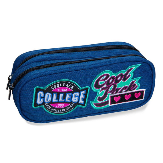 Two-chamber school pencil case CoolPack Clever Girls Badges Denim 38258CP No. B65057