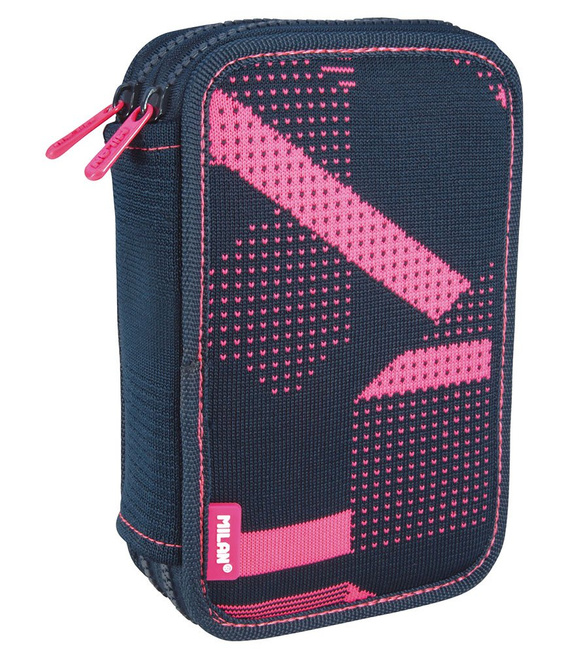 Piórnik 2-poziomowy duży z wyposażeniem Milan Knit różowy 081264KNP