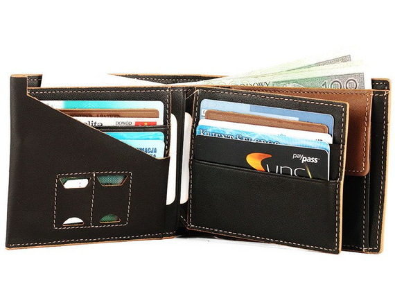 Portfel skórzany męski poziomy średni VIP Collection ciemny brąz