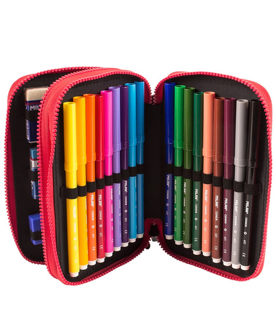 Piórnik 2-poziomowy duży z wyposażeniem Milan Knit różowy 081264KNP