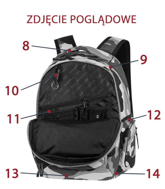 Zestaw młodzieżowy Coolpack Camouflage Tangerine - plecak Break, piórnik Clever i saszetka Madison