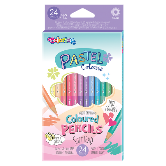 Kredki ołówkowe okrągłe dwukolorowe PASTEL 12 szt / 24 kol. Colorino Kids Pastel 87737PTR