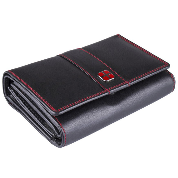 Portfel damski czarny poziomy RFID stop ze skóry naturalnej NEW BAGS LBC-105