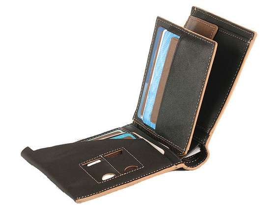 Portfel skórzany męski poziomy średni VIP Collection ciemny brąz