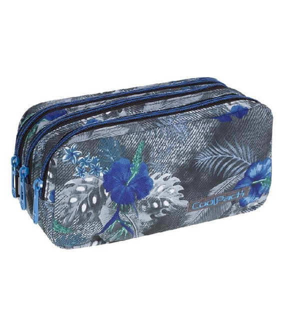 Piórnik szkolny trzykomorowy Coolpack Primus Blue Hibiscus 86865CP nr A079