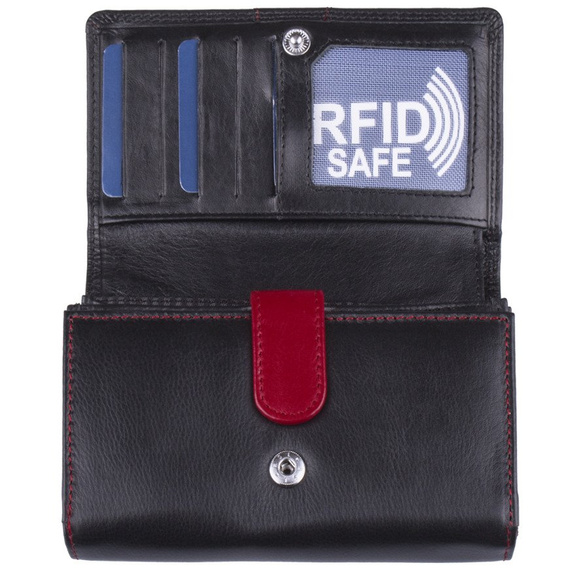 Portfel damski czarny poziomy RFID stop ze skóry naturalnej NEW BAGS LBC-105