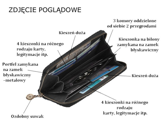 Pikowany portfel damski Galarti 14884 Czarny