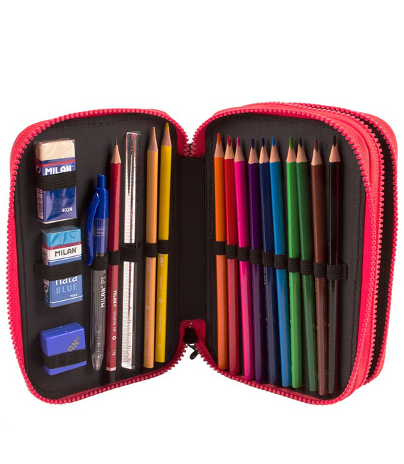 Piórnik 2-poziomowy duży z wyposażeniem Milan Knit różowy 081264KNP