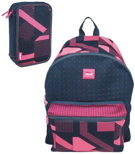 Zestaw szkolny Milan Knit różowy - plecak duży 21L i piórnik 2-poziomowy duży z wyposażeniem 