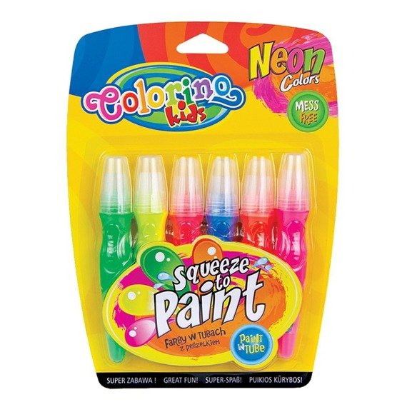 Farby w tubach z pędzelkiem 6 kolorów neon Colorino Kids 34166PTR