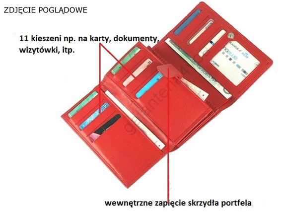 Funkcjonalny elegancki damski portfel Old River 6022-F Czarno-czerwony