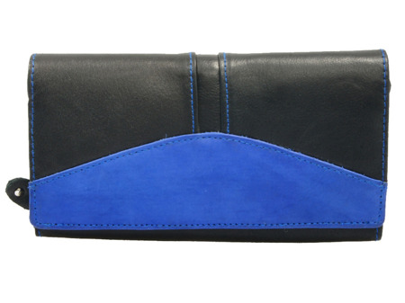 Klasyczny skórzany portfel damski Old River 240 Czarno-niebieski