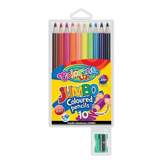 Kredki ołówkowe okrągłe Jumbo 10 kolorów + temperówka Colorino Kids 33091PTR