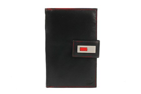 Markowy duży skórzany portfel damski Old River 3061 Czarno-czerwony