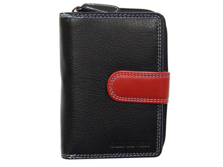 Skórzany portfel damski Old River FL-465 Czarno-czerwony