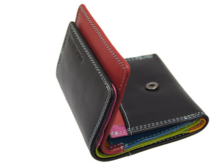 Skórzany portfel mały damski Old River 136-F Czarno-czerwony