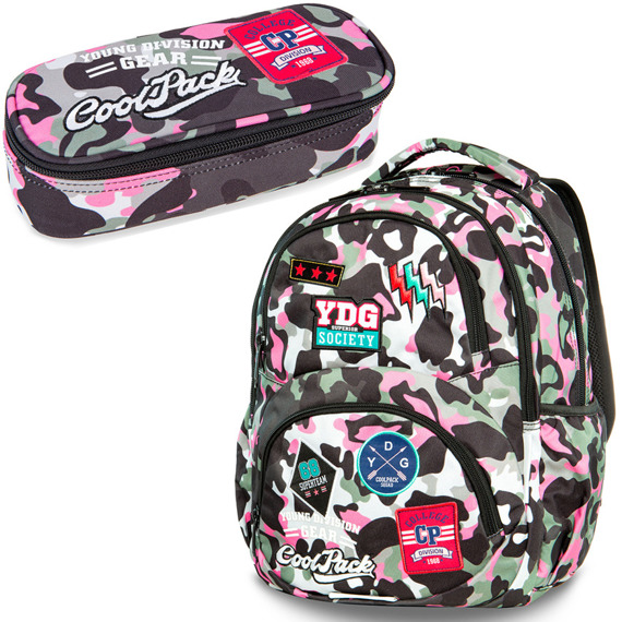 Zestaw Coolpack Camo Pink Badges - plecak Dart i piórnik Campus