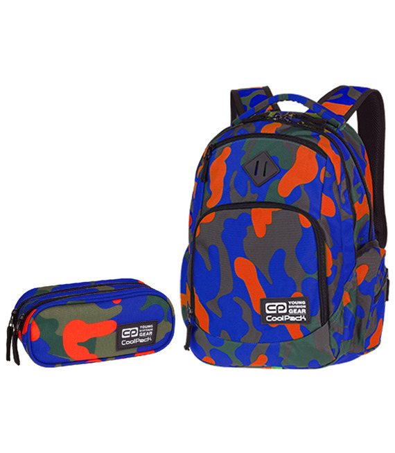 Zestaw młodzieżowy Coolpack 2018 Camouflage Tangerine - plecak Break i piórnik Clever