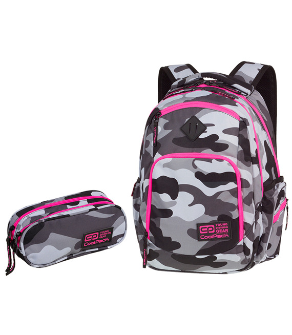 Zestaw młodzieżowy Coolpack Camo Pink Neon - plecak Break i piórnik Clever