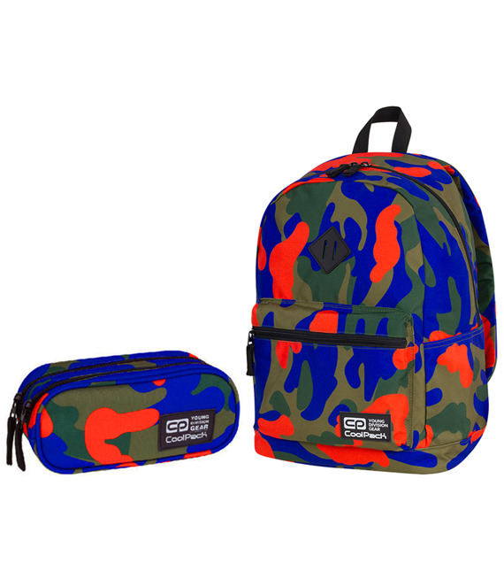 Zestaw szkolny Coolpack 2018 Camouflage Tangerine - plecak Cross i piórnik Clever