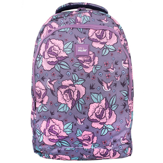 Zestaw szkolny Milan Flowers różowy - plecak 17L i piórnik owalny