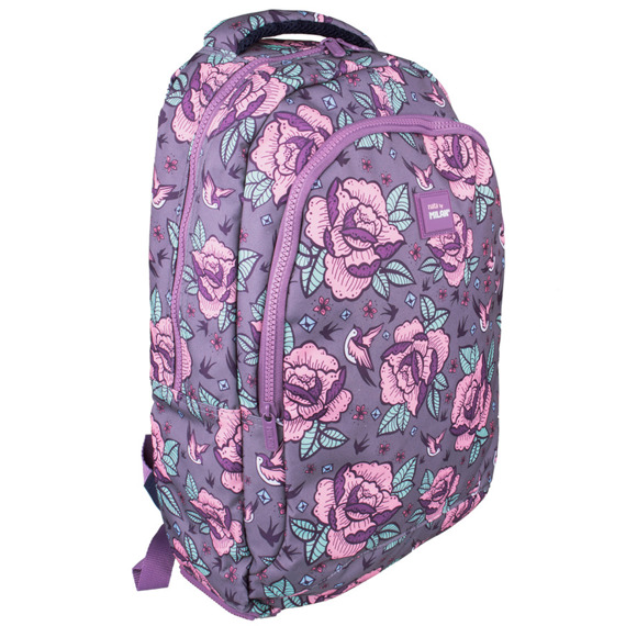 Zestaw szkolny Milan Flowers różowy - plecak 17L i piórnik owalny